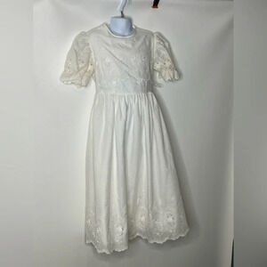 Vintage Ceil Ainsworth girls white eyelet Swiss dot dress sz 7